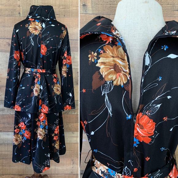 Vintage 1970’s Boho Tunic Mock Neck 2 Piece Skirt Set Size M - Picture 4 of 6